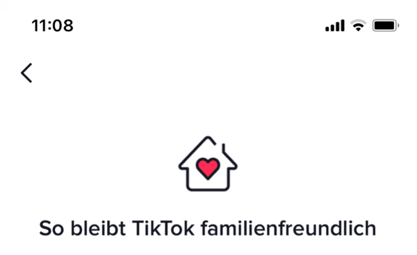 Screenshot zeigt einen Ausschnitt der Jugendschutzeinstellungen aus dem Begleiteten Modus von TikTok. 