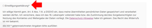 Foto der Internetseite. Roter Pfeil zeigt auf die Einwilligungserklärung.